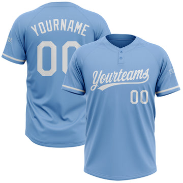 Custom Light Blue White Two-Button Unisex Softball Jersey