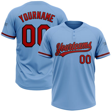 Custom Light Blue Red-Black Two-Button Unisex Softball Jersey