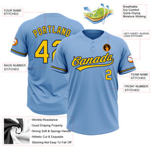 Load image into Gallery viewer, Custom Light Blue Yellow-Navy Two-Button Unisex Softball Jersey
