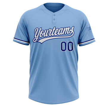 Custom Light Blue White-Royal Two-Button Unisex Softball Jersey