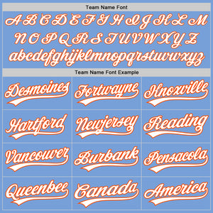 Custom Light Blue White-Orange Two-Button Unisex Softball Jersey