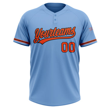 Custom Light Blue Orange-Black Two-Button Unisex Softball Jersey