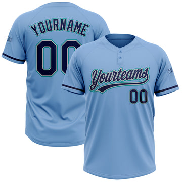 Custom Light Blue Navy Gray-Teal Two-Button Unisex Softball Jersey