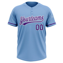 Load image into Gallery viewer, Custom Light Blue Purple-White Two-Button Unisex Softball Jersey
