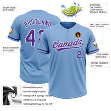 Load image into Gallery viewer, Custom Light Blue Purple-White Two-Button Unisex Softball Jersey
