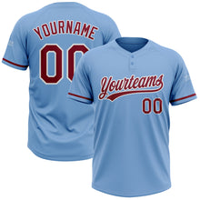 Load image into Gallery viewer, Custom Light Blue Crimson-White Two-Button Unisex Softball Jersey
