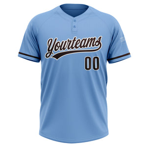 Custom Light Blue Brown-White Two-Button Unisex Softball Jersey