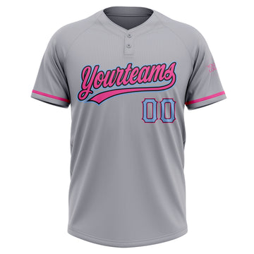 Custom Gray Light Blue Black-Pink Two-Button Unisex Softball Jersey