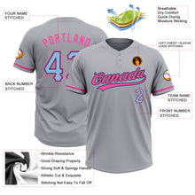 Load image into Gallery viewer, Custom Gray Light Blue Black-Pink Two-Button Unisex Softball Jersey
