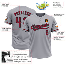 Load image into Gallery viewer, Custom Gray Crimson-Black Two-Button Unisex Softball Jersey
