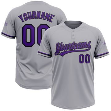 Custom Gray Purple-Black Two-Button Unisex Softball Jersey