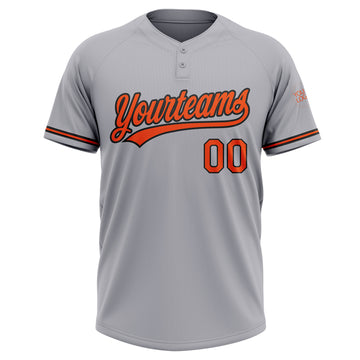 Custom Gray Orange-Black Two-Button Unisex Softball Jersey