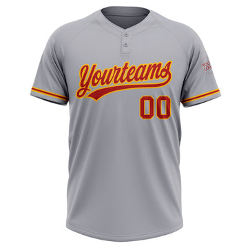 Custom Gray Red-Gold Two-Button Unisex Softball Jersey