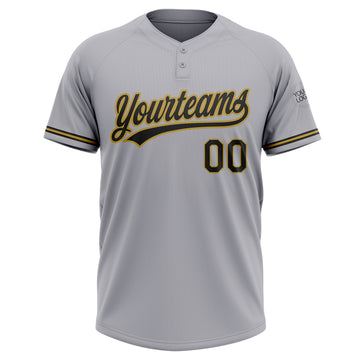 Custom Gray Black-Old Gold Two-Button Unisex Softball Jersey