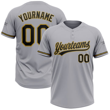 Custom Gray Black-Old Gold Two-Button Unisex Softball Jersey