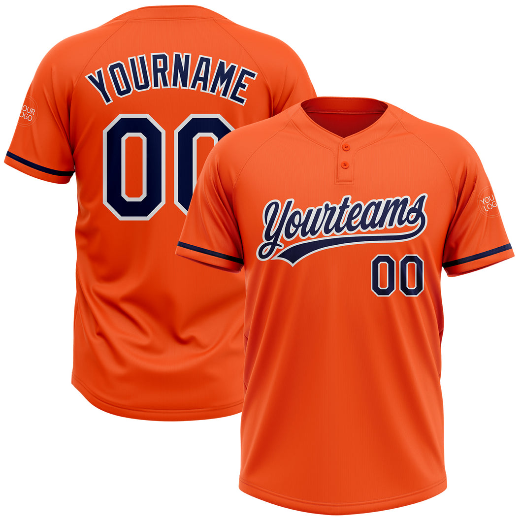 Custom Orange Navy-White Two-Button Unisex Softball Jersey