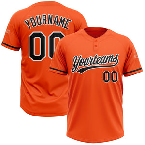 Custom Orange Black-White Two-Button Unisex Softball Jersey