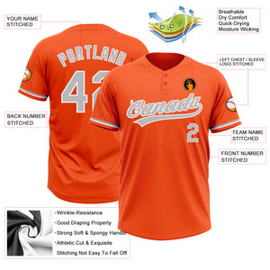 Custom Orange Gray-White Two-Button Unisex Softball Jersey