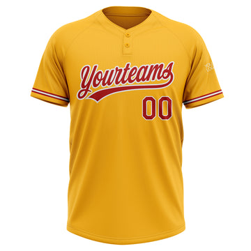 Custom Gold Red-White Two-Button Unisex Softball Jersey
