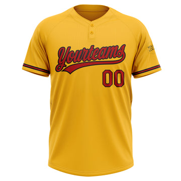 Custom Gold Red-Black Two-Button Unisex Softball Jersey