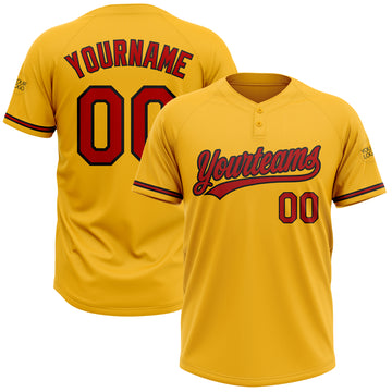 Custom Gold Red-Black Two-Button Unisex Softball Jersey