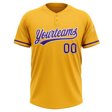 Load image into Gallery viewer, Custom Gold Purple-White Two-Button Unisex Softball Jersey
