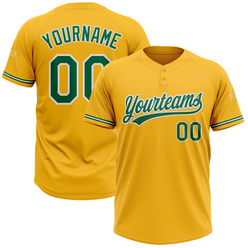 Custom Gold Kelly Green-White Two-Button Unisex Softball Jersey