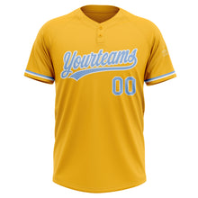 Load image into Gallery viewer, Custom Gold Light Blue-White Two-Button Unisex Softball Jersey
