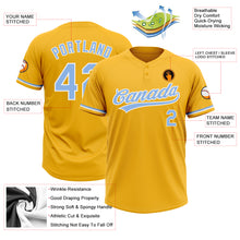 Load image into Gallery viewer, Custom Gold Light Blue-White Two-Button Unisex Softball Jersey
