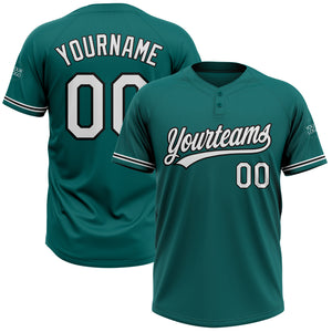 Custom Teal White-Black Two-Button Unisex Softball Jersey