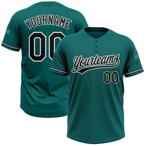 Custom Teal Black-White Two-Button Unisex Softball Jersey