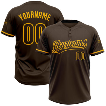 Custom Brown Gold Two-Button Unisex Softball Jersey