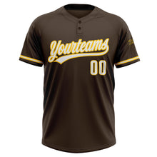 Load image into Gallery viewer, Custom Brown White-Yellow Two-Button Unisex Softball Jersey
