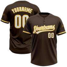 Load image into Gallery viewer, Custom Brown White-Yellow Two-Button Unisex Softball Jersey
