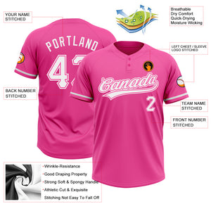 Custom Pink White Two-Button Unisex Softball Jersey