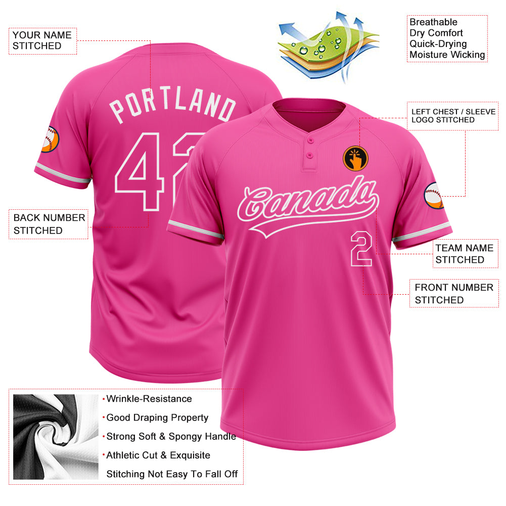 Custom Pink White Two-Button Unisex Softball Jersey Sale– Fcustom