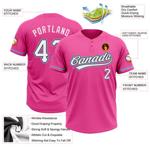 Custom Pink White Black-Light Blue Two-Button Unisex Softball Jersey