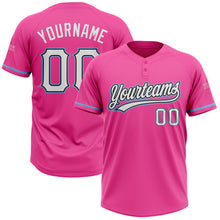 Load image into Gallery viewer, Custom Pink White Black-Light Blue Two-Button Unisex Softball Jersey
