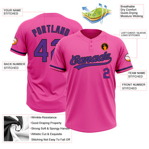 Custom Pink Purple-Black Two-Button Unisex Softball Jersey