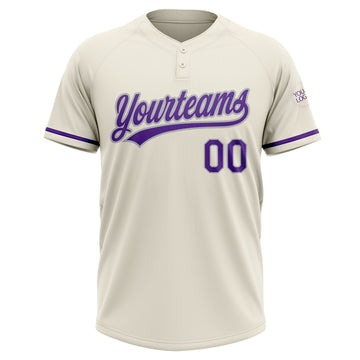 Custom Cream Purple-Gray Two-Button Unisex Softball Jersey