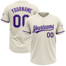 Load image into Gallery viewer, Custom Cream Purple-Gray Two-Button Unisex Softball Jersey
