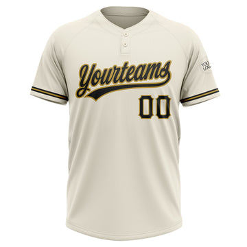 Custom Cream Black-Old Gold Two-Button Unisex Softball Jersey