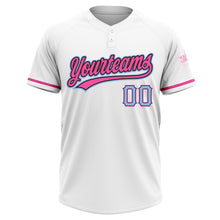 Load image into Gallery viewer, Custom White Light Blue Black-Pink Two-Button Unisex Softball Jersey
