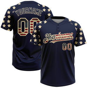 Custom Navy Vintage USA Flag-Cream 3D American Flag Fashion Two-Button Unisex Softball Jersey