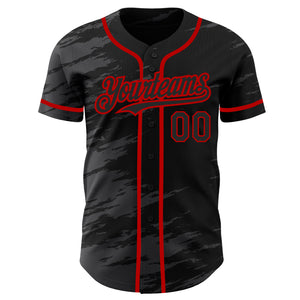 Custom Black Steel Gray Splash Ink Red Authentic Baseball Jersey