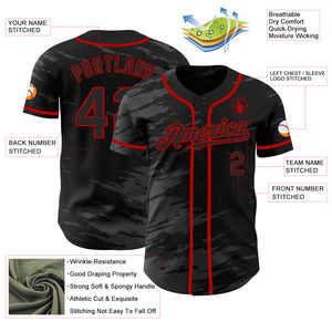 Custom Black Steel Gray Splash Ink Red Authentic Baseball Jersey