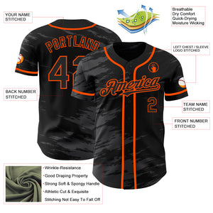 Custom Black Steel Gray Splash Ink Orange Authentic Baseball Jersey