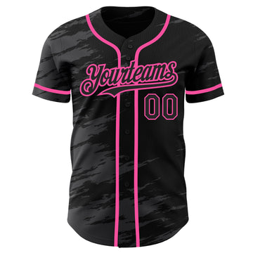 Custom Black Steel Gray Splash Ink Pink Authentic Baseball Jersey