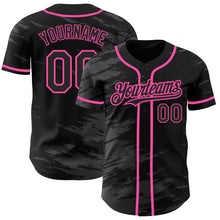 Load image into Gallery viewer, Custom Black Steel Gray Splash Ink Pink Authentic Baseball Jersey
