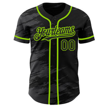 Load image into Gallery viewer, Custom Black Steel Gray Splash Ink Neon Green Authentic Baseball Jersey
